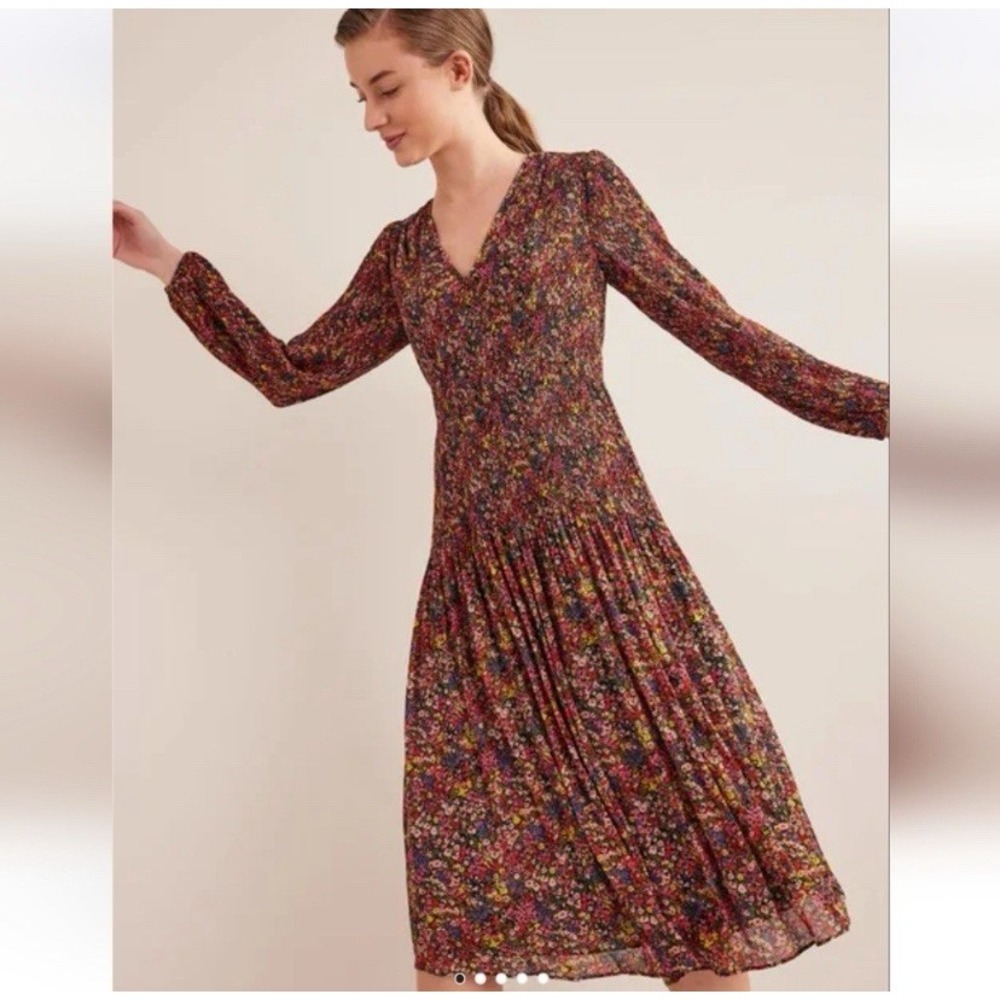 Boden 16r Plisse Dress Midi Long Gardenia Petal Prairie Boho Fit N Flare Pleated